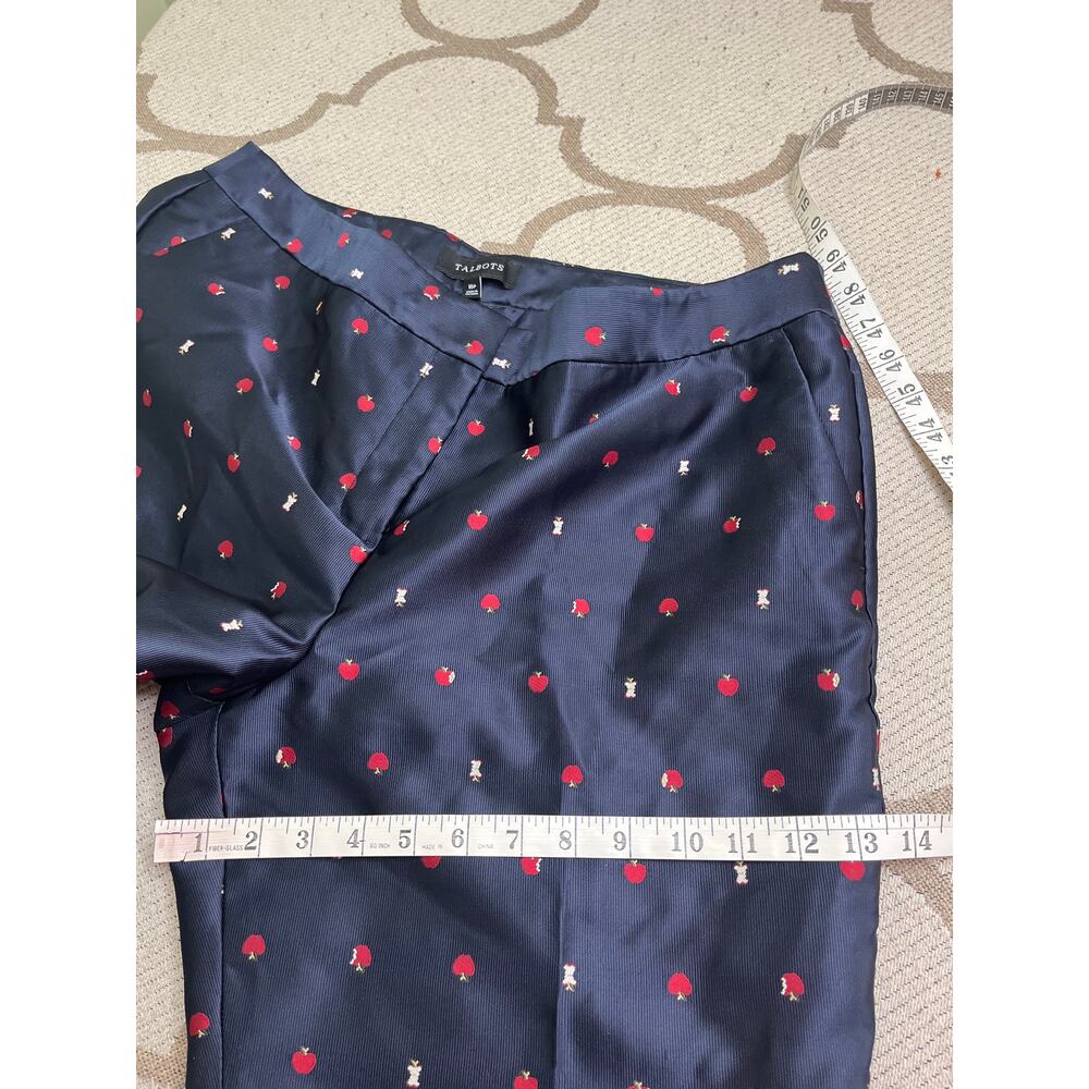 Talbots Apple Print Fully Lined Ankle Pants Petite size 16P Fruit Novelty Navy - Picture 9 of 12